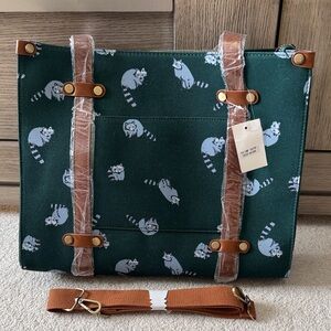 Modcloth Green and Brown Raccoon Print Tote Bag